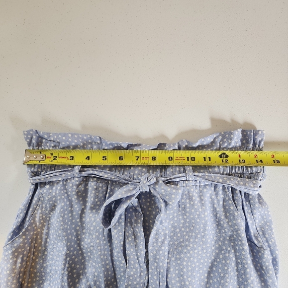 Sun Day Club Belt Blue Floral Shorts Paper Bag High Waist Pull On Pockets New - Picture 7 of 10